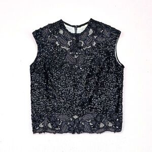 NWT Vintage 1960’s Mademoiselle Black Heavy Beaded Ornate Sleeveless Blouse